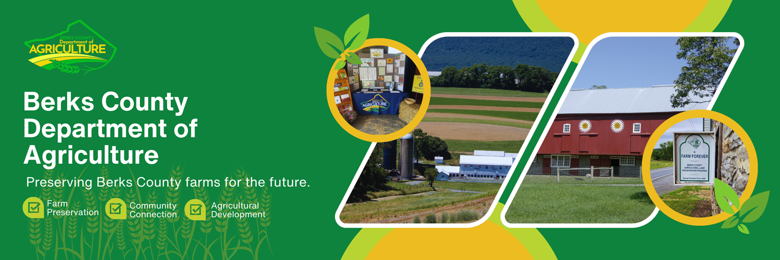 Farm pictures with Department of Agriculture contact information and logo