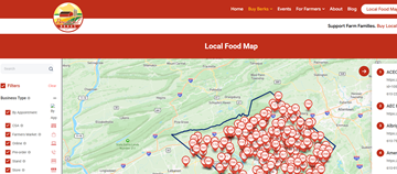 Berks County map with pins of locations to buy ag products