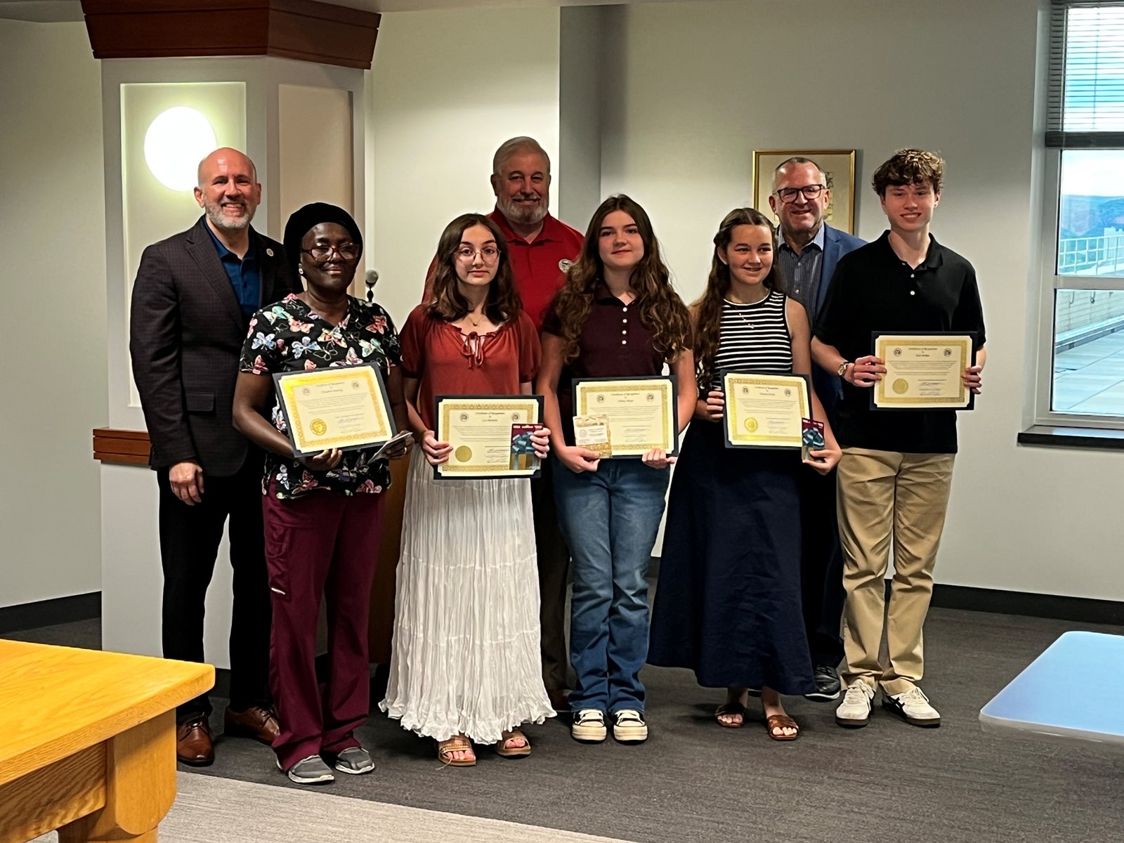 Berks County Commissioners with student winners of the Youth Voices of Independence Contest