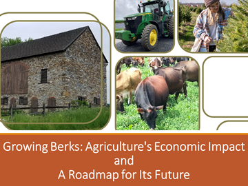 Image with barn, cattle, tractor, and Christmas trees 